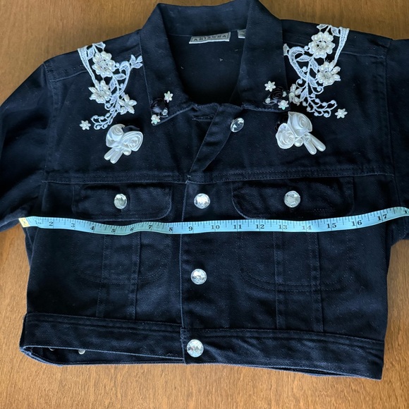 Vintage Bedazzled Denim Jacket Girl Medium 8/10 Black 90s Western Y2K Jean Bling - Picture 12 of 12